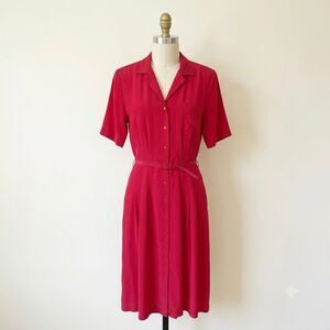 Silk studio vintage 100% silk retro house dress midi shirt button 80’s 90’s size